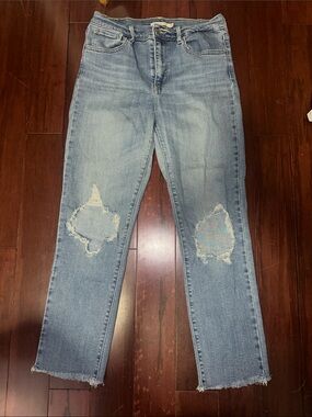 Levi's 724 High Rise Straight Light Blue Distressed Straight Leg Jeans Size 29